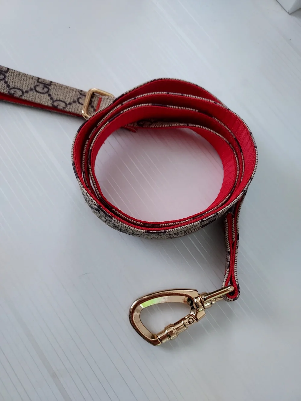 Dog Leash USED   Monogram Canvas and Red Lining Key Strap with Gold